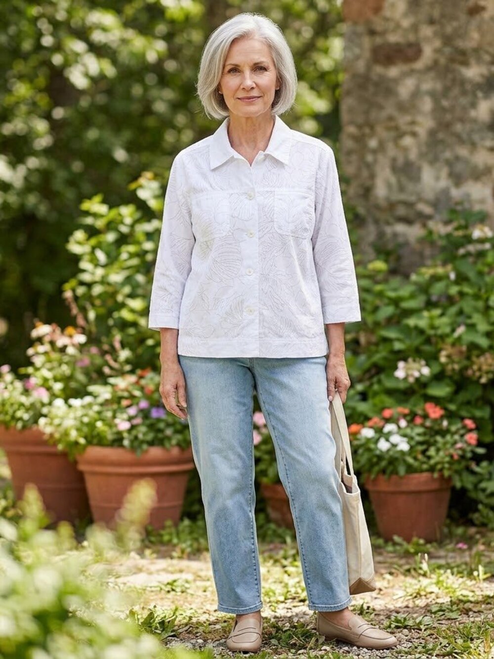 Karen Scott White Button-Down Shirt